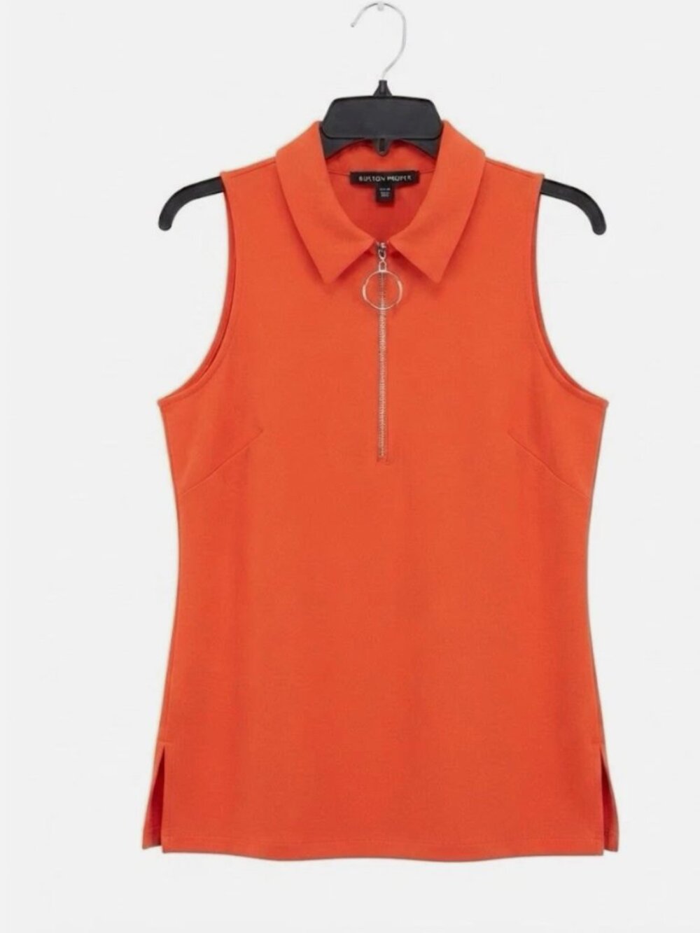Boston Proper Orange Sleeveless Collared Top with O-Ring Zip Placket Size M
